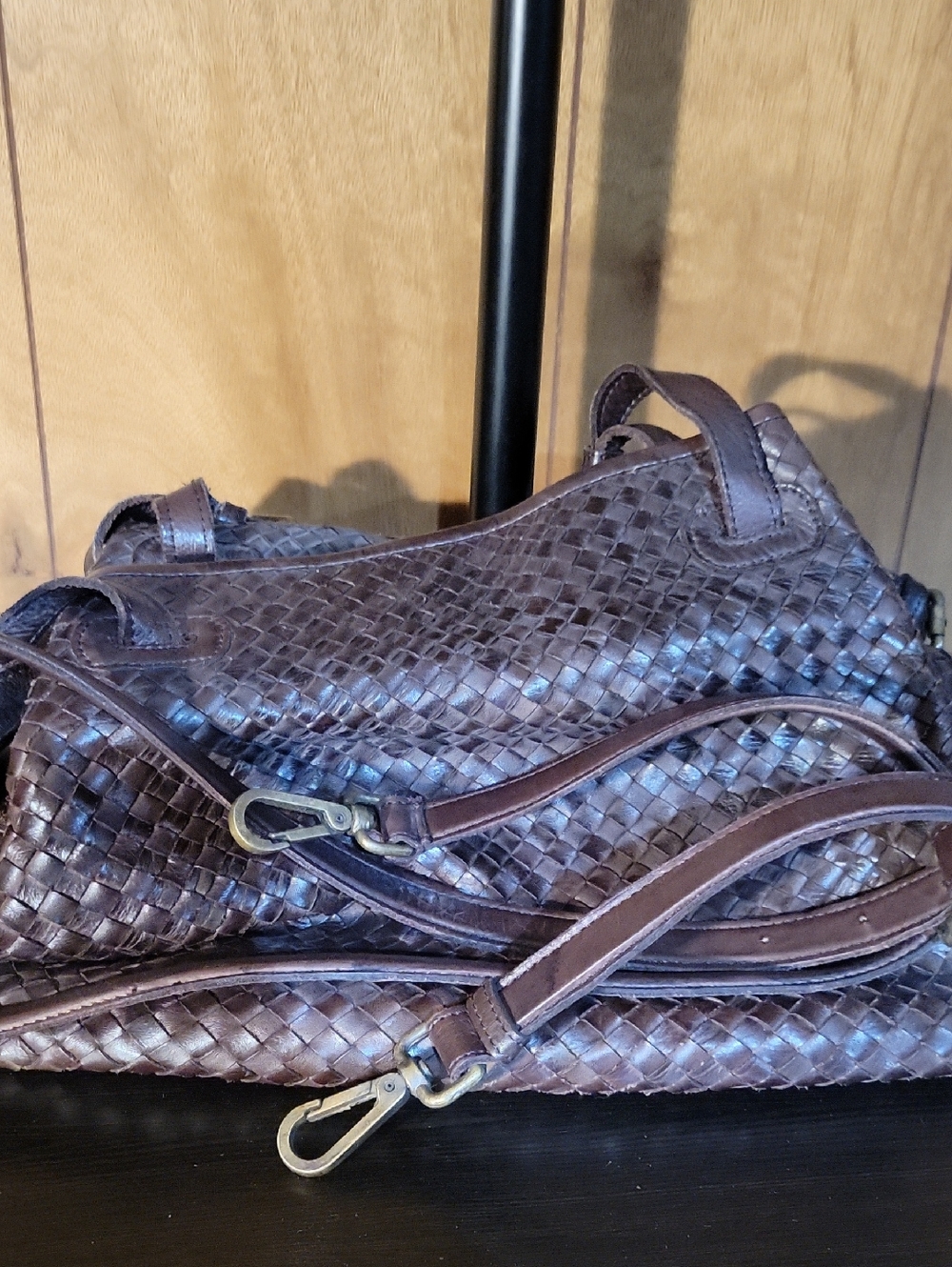 Valentina Chocolate Brown Woven Leather Shoulder Bag - Picture 6 of 6